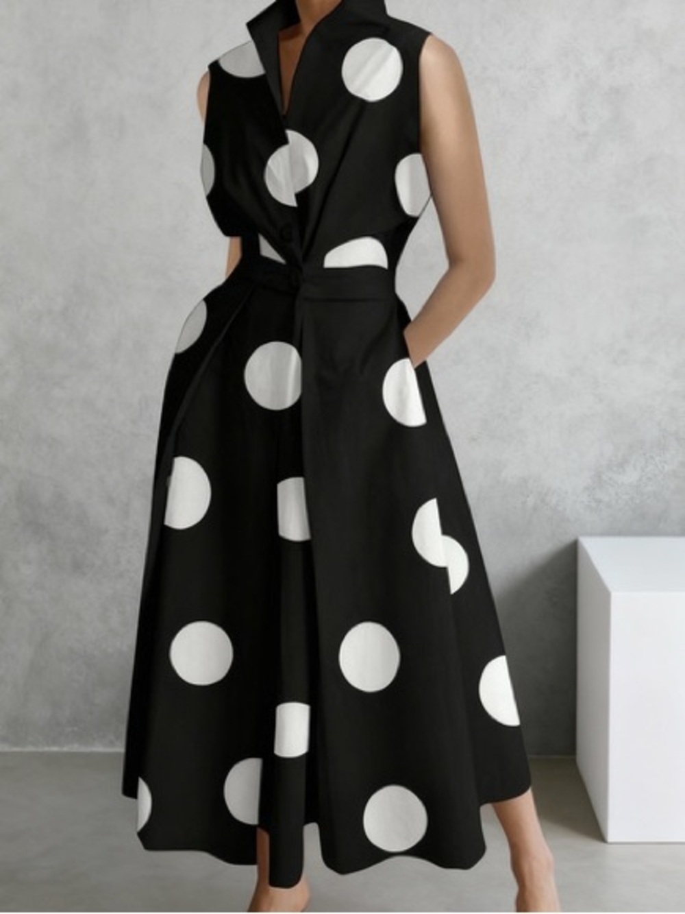 J. Crew Black Maxi Dress with White Polka Dots